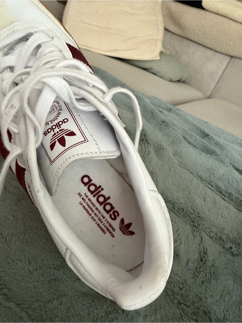 adidas White Sneakers with Maroon Stripes